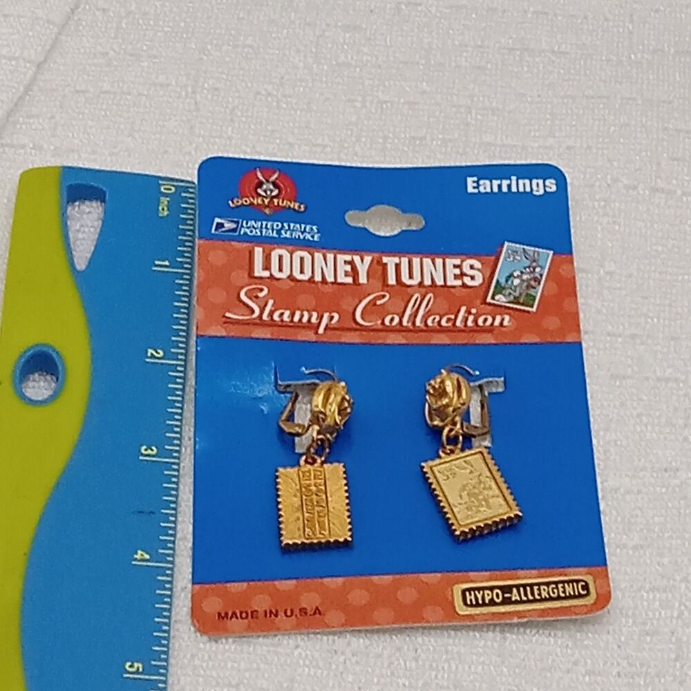 Looney Tunes USPS TAZ Bugs Bunny EARRINGS Pierced Postal Stamp Promo